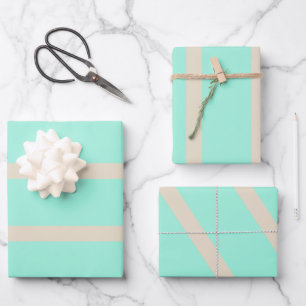 Bright pastel blue and grey striped lines wrapping paper sheet