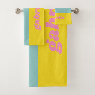Bright Pastel Colour Block Personalised Bath Towel Set
