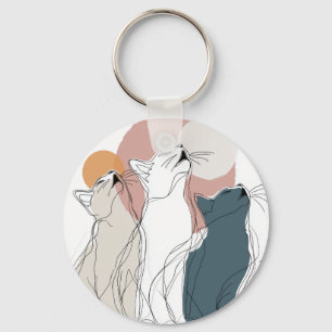 Bright Pastel Floral Circle Key Ring