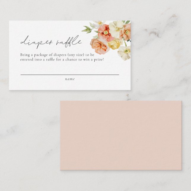 Bright Pastel Floral Girl Diaper Raffle Ticket Enclosure Card (Front/Back)