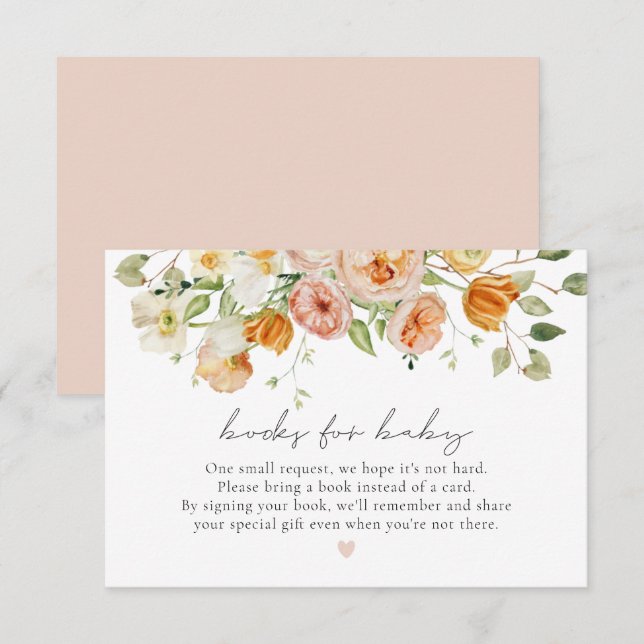 Bright Pastel Floral Girl Shower Books for Baby Enclosure Card (Front/Back)