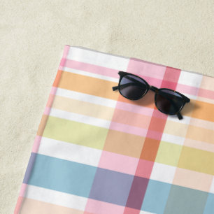 Bright Pastel plaid multicolour clan tartan Beach Towel