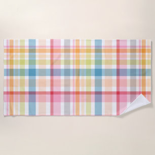 Bright Pastel plaid multicolour clan tartan Beach Towel