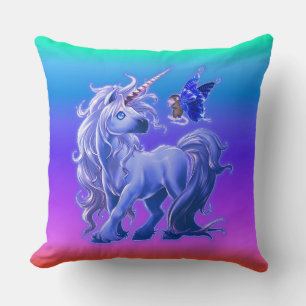 Bright Pastel Rainbow Blue Unicorn Cushion