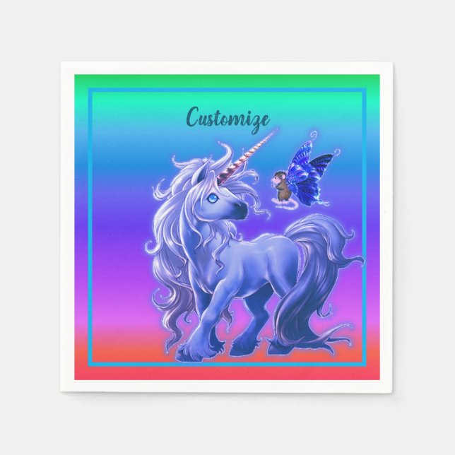Bright Pastel Rainbow Blue Unicorn Napkin (Front)