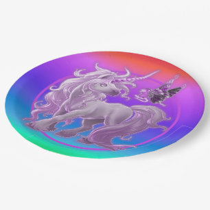 Bright Pastel Rainbow Pink Unicorn Paper Plate