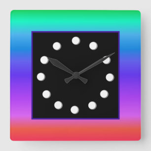 Bright Pastel Rainbow Square Wall Clock