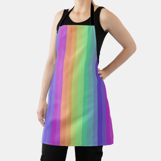 Bright Pastel Rainbow Stripe All-Over Print Apron (Insitu)