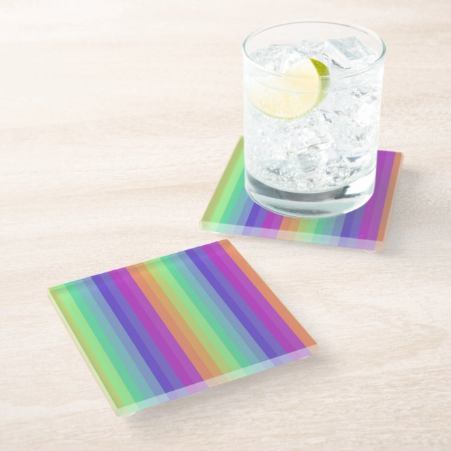 Bright Pastel Rainbow Stripe Coaster (Angled)
