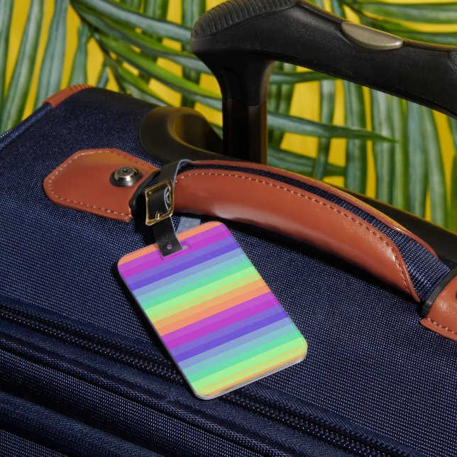 Bright Pastel Rainbow Stripe Luggage Tag (Front Insitu 1)