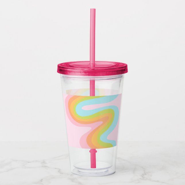 Bright pastel rainbow swirl acrylic tumbler (Front)