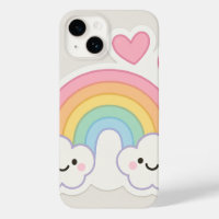 Bright pastel rainbow with smiling faces and heart