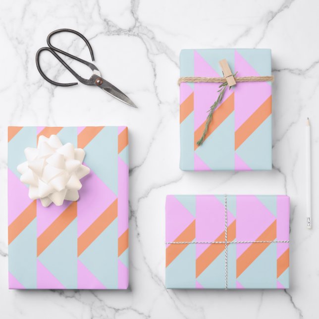 Bright Pastel Retro Geometric Pattern Pink Aqua Wrapping Paper Sheet (Front)