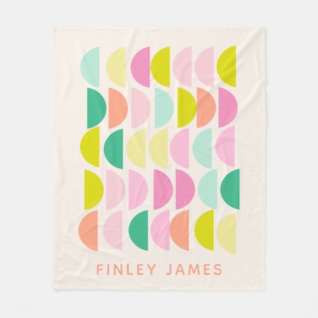 Bright Pastels Geometric Shapes Personalised Name Fleece Blanket (Front)