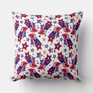 BRIGHT PATRIOTIC RED WHITE BLUE STARS CUSHION