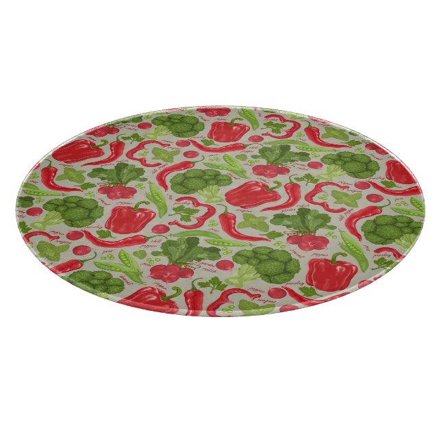 Bright pattern from fresh vegetables cutting board (Corner)