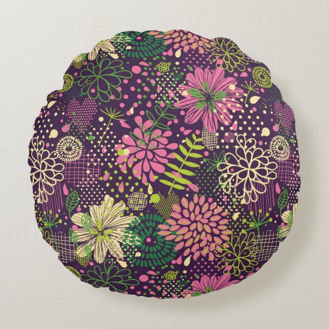 Bright pattern round cushion (Front)