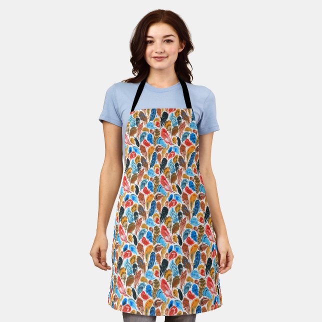 Bright pattern with bird feathers apron (Worn)