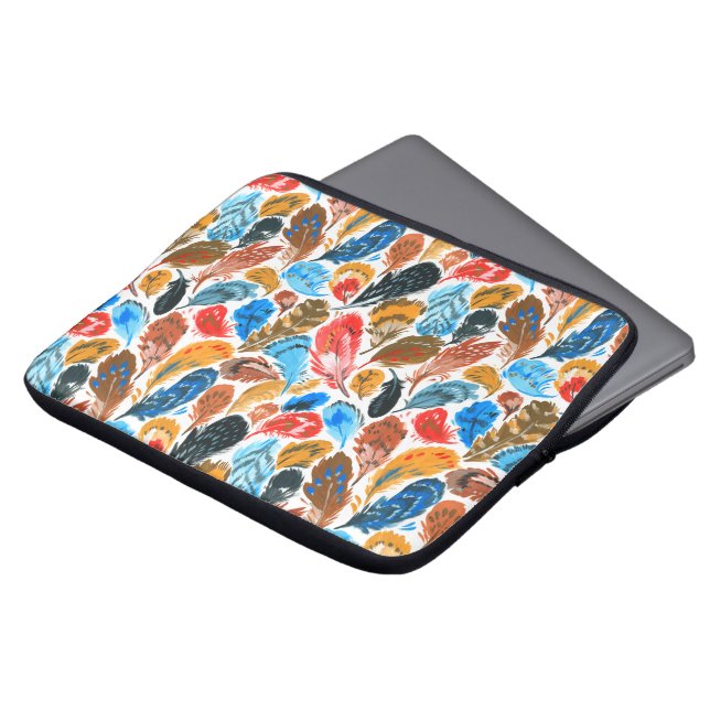 Bright pattern with bird feathers laptop sleeve (Front Top)