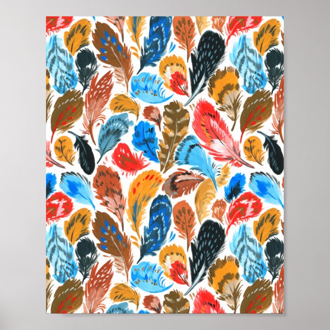 Bright pattern with bird feathers poster (Front)