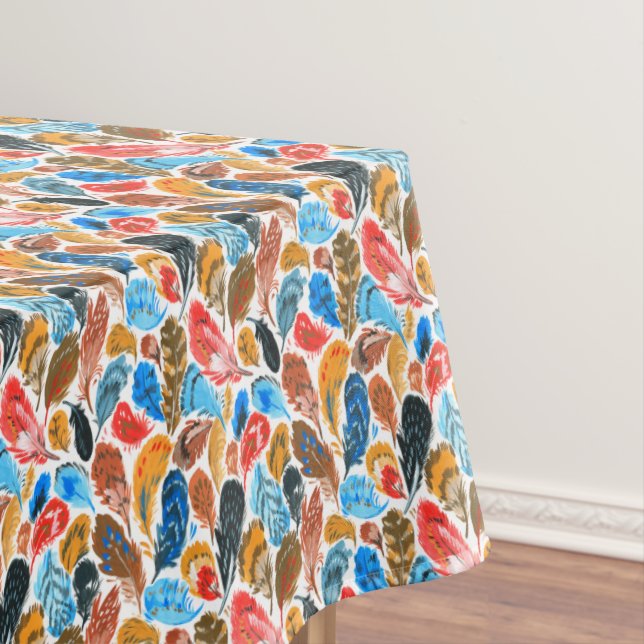 Bright pattern with bird feathers tablecloth (In Situ)