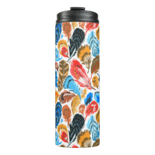 Bright pattern with bird feathers thermal tumbler