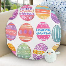 Bright Patterned Round Colourful Easter Eggs Pillo