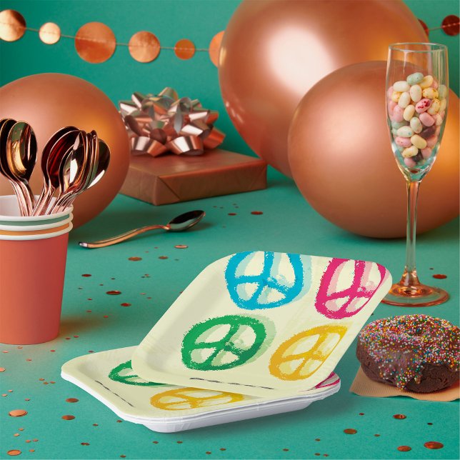 Bright Peace Symbols 1960s Inspired Paper Plate (Creator Uploaded)