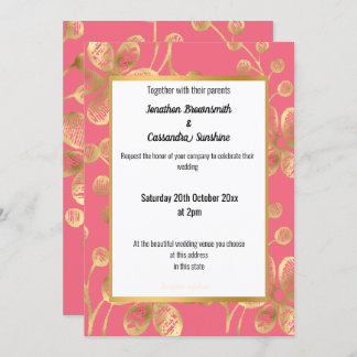 BRIGHT PEACH AND GOLD FLORAL WEDDING INVITATION