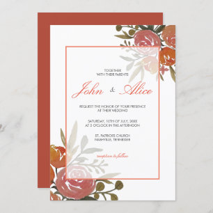 Bright Peach and Orange Floral Wedding Invitation