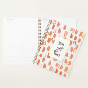 Bright Peach & Gold Triangles Pattern You Got This Planner