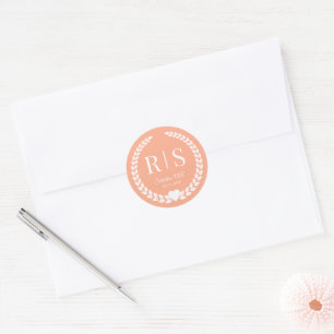 Bright Peach Orange Simple Monogram Classic Round Sticker