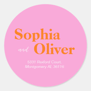 Bright peach & pink colourful return address  classic round sticker