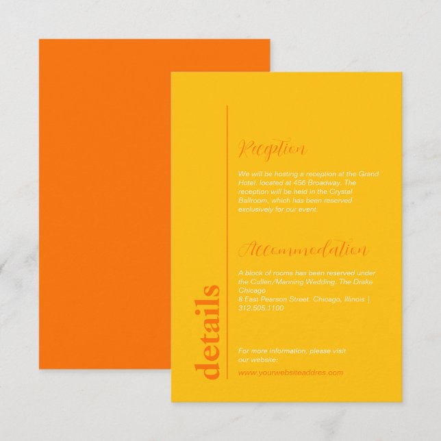 Bright Peach & Yellow Colourful Wedding Info Enclosure Card (Front/Back)