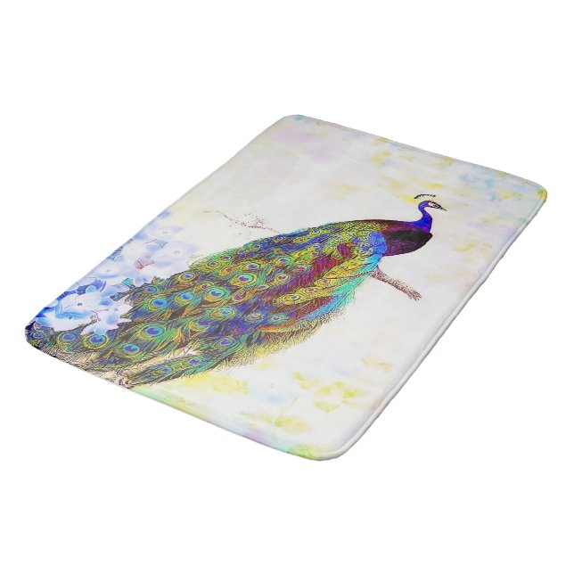 Bright peacock bath mat (Angled)