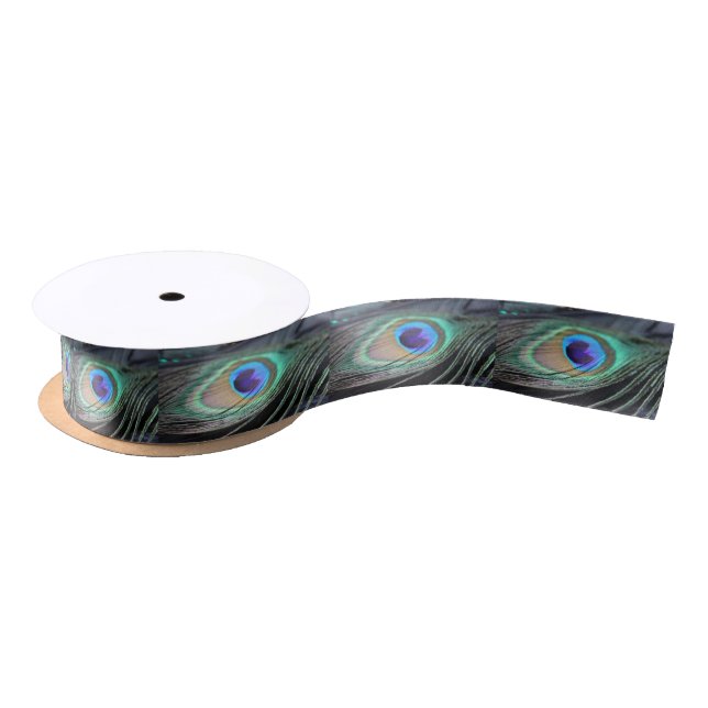 Bright Peacock Feather Festive Custom Art Ribbon Satin Ribbon (Spool)