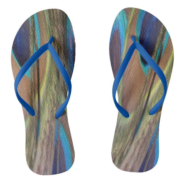 Bright Peacock Feathers Adult Flip Flops (Footbed)