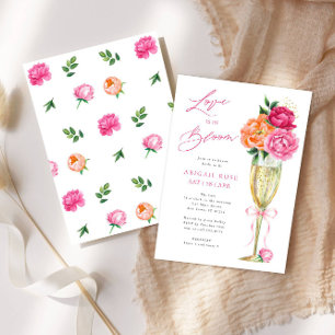 Bright Peony Love is in Bloom, Patterned Back Invitation