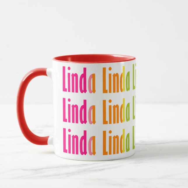 Bright Personalised "Linda" Name Colourful Pattern Mug (Left)