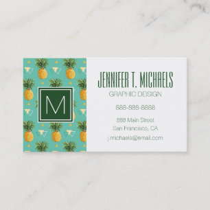 Bright Pineapples On Geometric Pattern Business Card