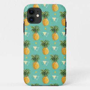 Bright Pineapples On Geometric Pattern iPhone 11 Case