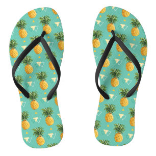 Bright Pineapples On Geometric Pattern Flip Flops