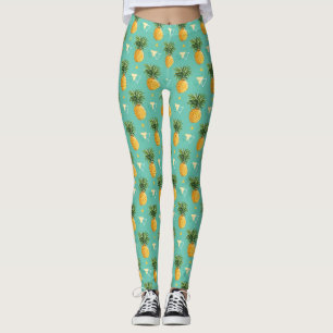 Bright Pineapples On Geometric Pattern Leggings