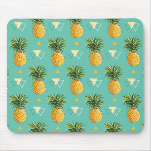 Bright Pineapples On Geometric Pattern Mouse Mat
