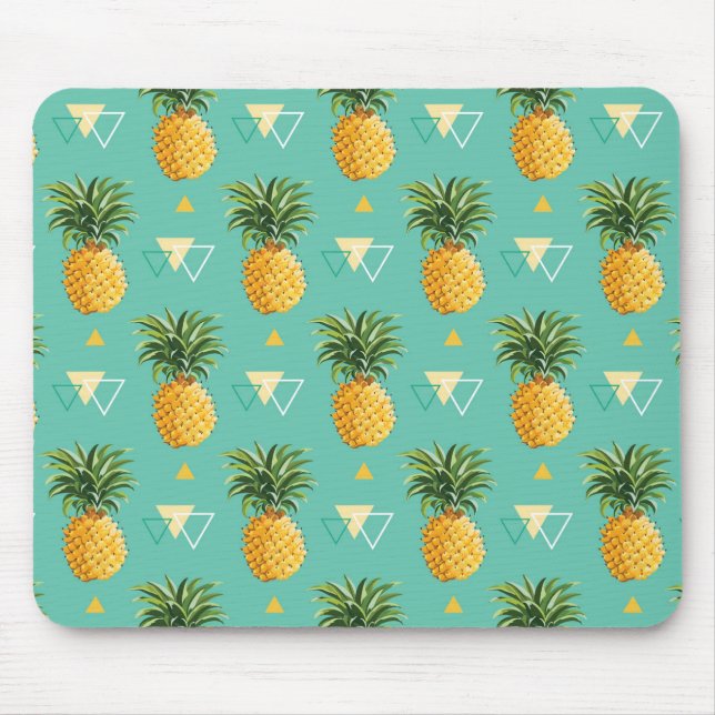 Bright Pineapples On Geometric Pattern Mouse Mat (Front)