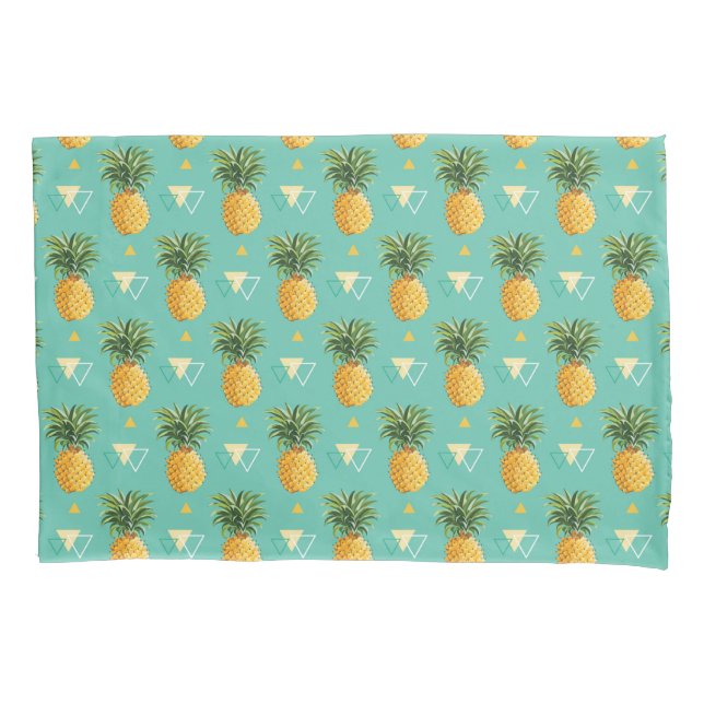 Bright Pineapples On Geometric Pattern Pillowcase (Front-Left)