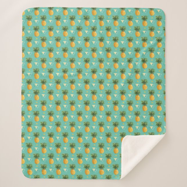 Bright Pineapples On Geometric Pattern Sherpa Blanket (Front)