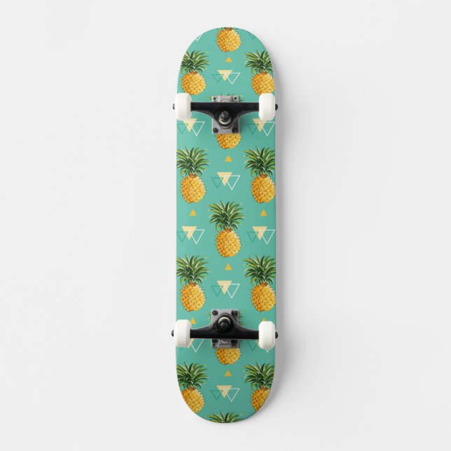 Bright Pineapples On Geometric Pattern Skateboard (Front)