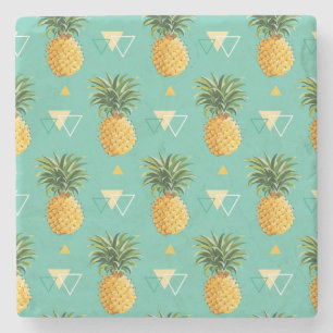 Bright Pineapples On Geometric Pattern Stone Coaster