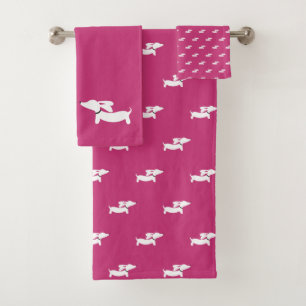 Bright Pink 3- piece Dachshshund Bath Towel Set